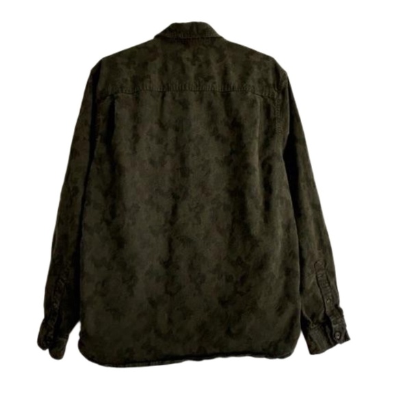 Roots men's green camo print button down long sleeve cotton blend shirt size L - Picture 3 of 14